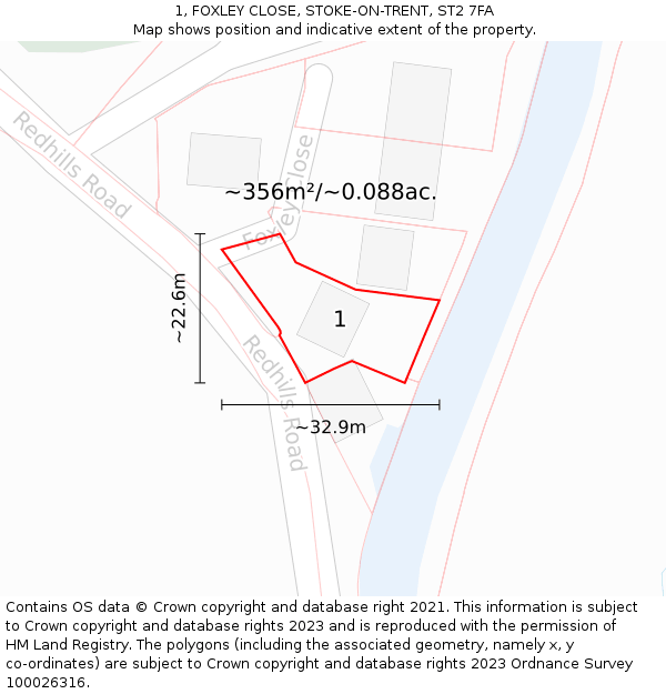 1, FOXLEY CLOSE, STOKE-ON-TRENT, ST2 7FA: Plot and title map