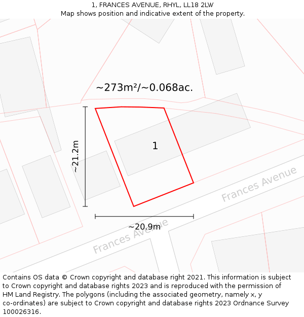 1, FRANCES AVENUE, RHYL, LL18 2LW: Plot and title map