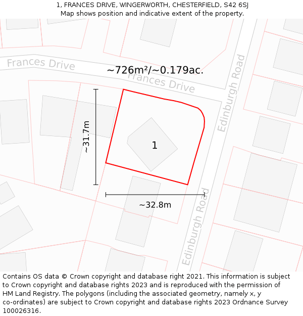 1, FRANCES DRIVE, WINGERWORTH, CHESTERFIELD, S42 6SJ: Plot and title map