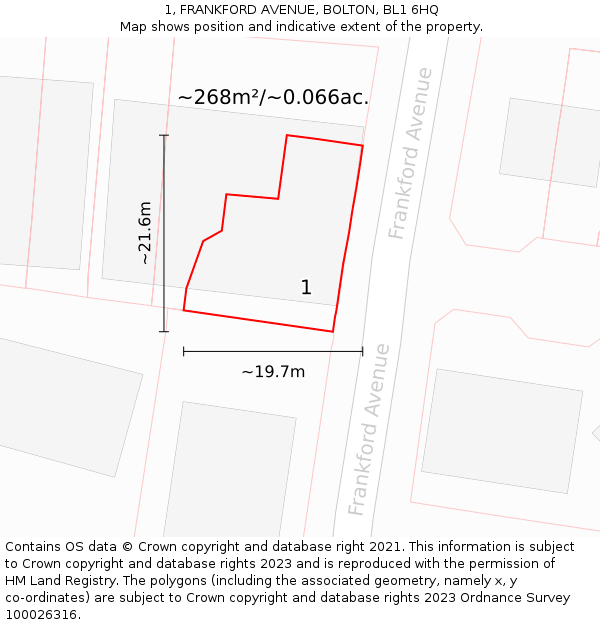 1, FRANKFORD AVENUE, BOLTON, BL1 6HQ: Plot and title map