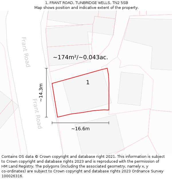 1, FRANT ROAD, TUNBRIDGE WELLS, TN2 5SB: Plot and title map