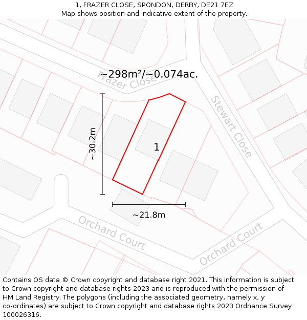 1, FRAZER CLOSE, SPONDON, DERBY, DE21 7EZ: Plot and title map