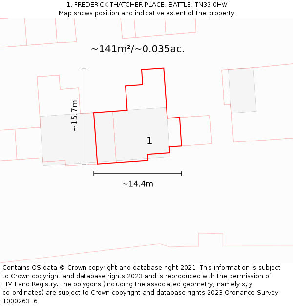 1, FREDERICK THATCHER PLACE, BATTLE, TN33 0HW: Plot and title map