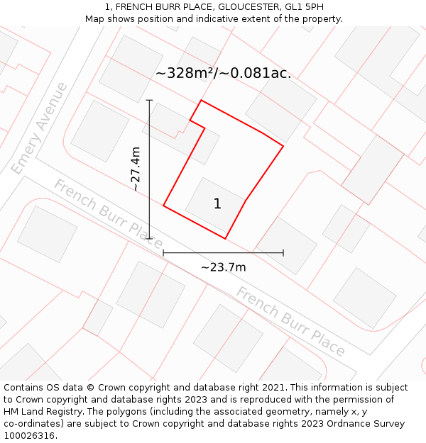 1, FRENCH BURR PLACE, GLOUCESTER, GL1 5PH: Plot and title map