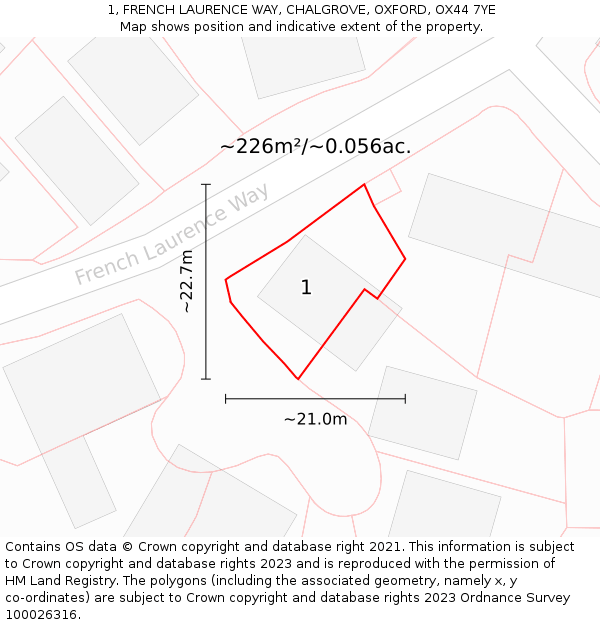 1, FRENCH LAURENCE WAY, CHALGROVE, OXFORD, OX44 7YE: Plot and title map