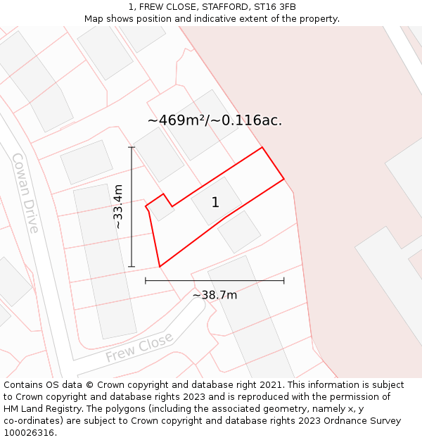 1, FREW CLOSE, STAFFORD, ST16 3FB: Plot and title map