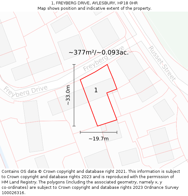 1, FREYBERG DRIVE, AYLESBURY, HP18 0HR: Plot and title map