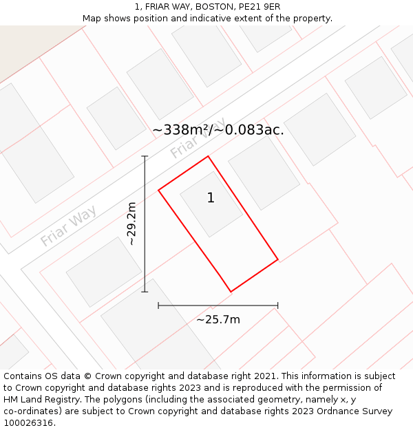 1, FRIAR WAY, BOSTON, PE21 9ER: Plot and title map