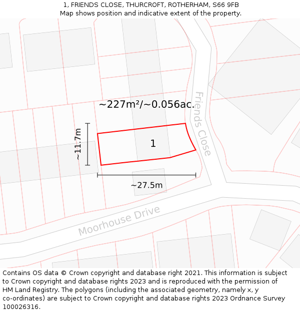 1, FRIENDS CLOSE, THURCROFT, ROTHERHAM, S66 9FB: Plot and title map
