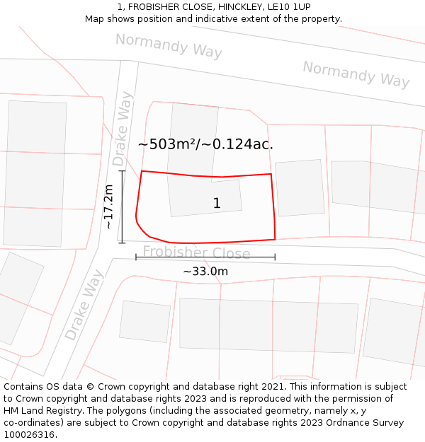 1, FROBISHER CLOSE, HINCKLEY, LE10 1UP: Plot and title map