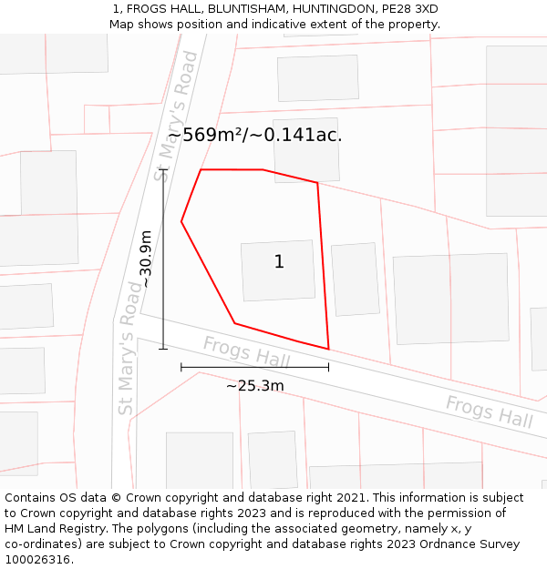 1, FROGS HALL, BLUNTISHAM, HUNTINGDON, PE28 3XD: Plot and title map