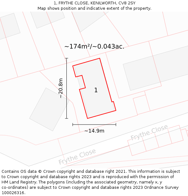 1, FRYTHE CLOSE, KENILWORTH, CV8 2SY: Plot and title map