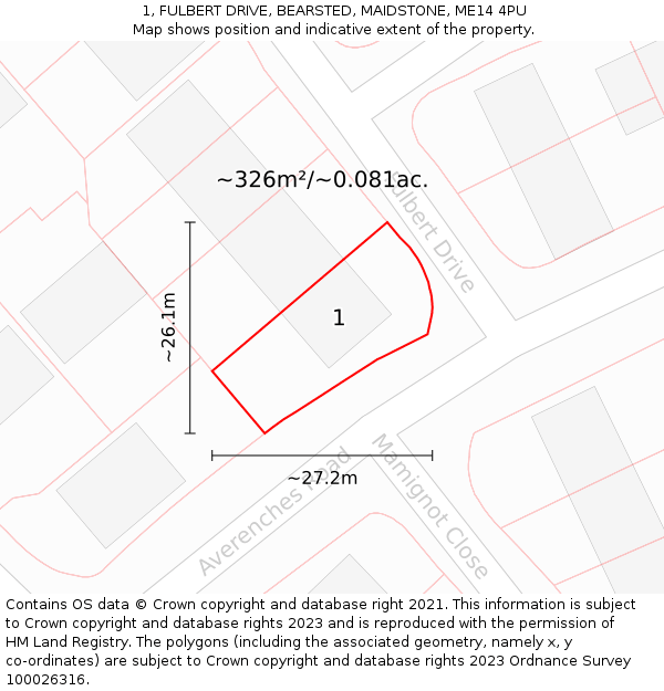 1, FULBERT DRIVE, BEARSTED, MAIDSTONE, ME14 4PU: Plot and title map