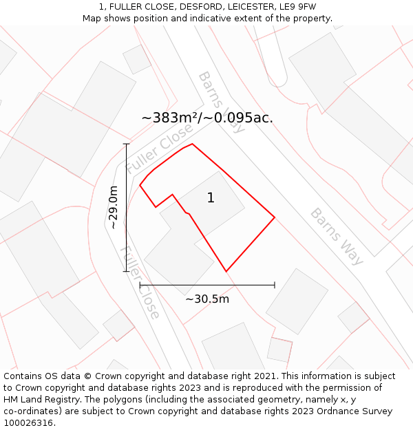 1, FULLER CLOSE, DESFORD, LEICESTER, LE9 9FW: Plot and title map