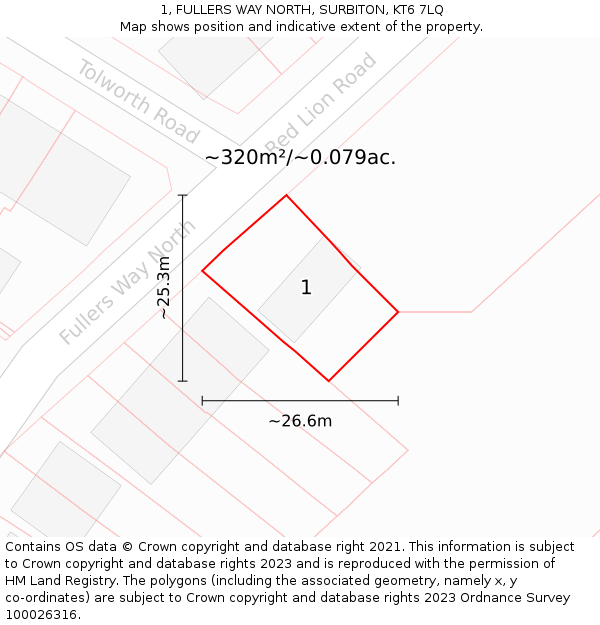 1, FULLERS WAY NORTH, SURBITON, KT6 7LQ: Plot and title map