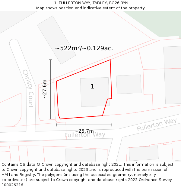 1, FULLERTON WAY, TADLEY, RG26 3YN: Plot and title map