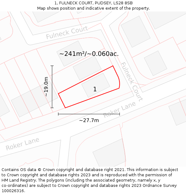 1, FULNECK COURT, PUDSEY, LS28 8SB: Plot and title map