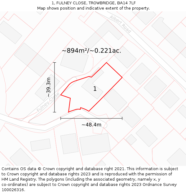 1, FULNEY CLOSE, TROWBRIDGE, BA14 7LF: Plot and title map