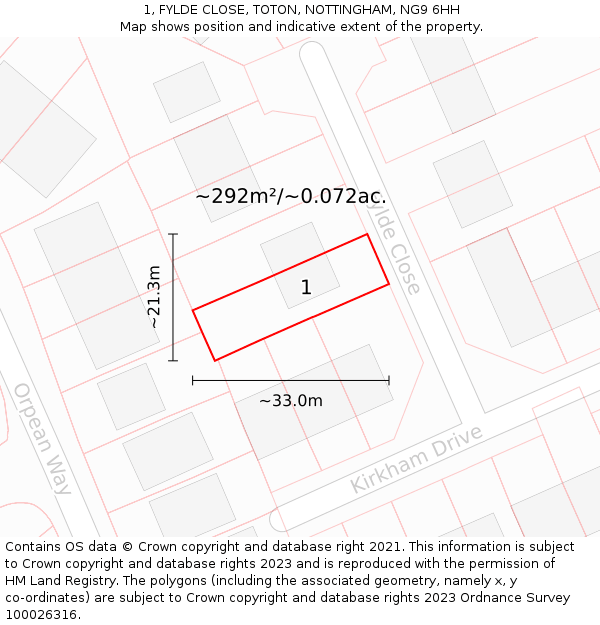 1, FYLDE CLOSE, TOTON, NOTTINGHAM, NG9 6HH: Plot and title map