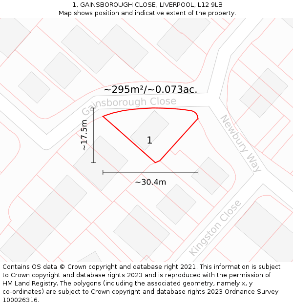 1, GAINSBOROUGH CLOSE, LIVERPOOL, L12 9LB: Plot and title map