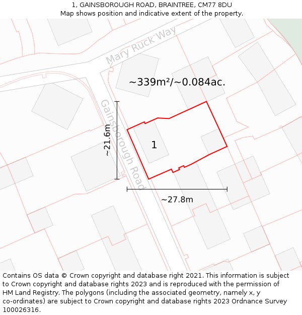 1, GAINSBOROUGH ROAD, BRAINTREE, CM77 8DU: Plot and title map