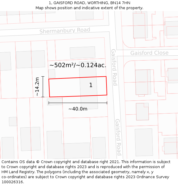 1, GAISFORD ROAD, WORTHING, BN14 7HN: Plot and title map