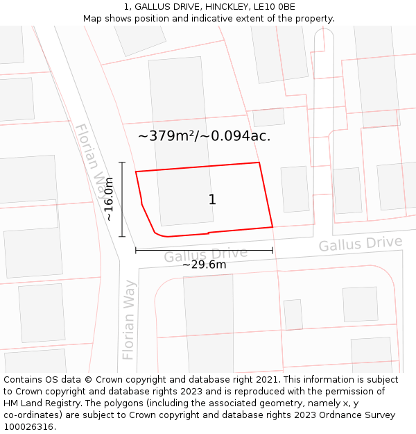 1, GALLUS DRIVE, HINCKLEY, LE10 0BE: Plot and title map