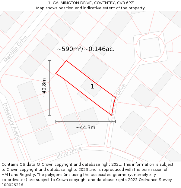 1, GALMINGTON DRIVE, COVENTRY, CV3 6PZ: Plot and title map