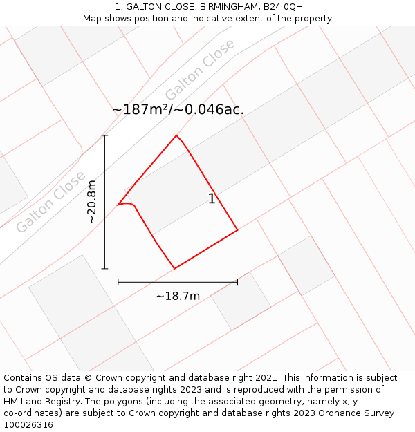 1, GALTON CLOSE, BIRMINGHAM, B24 0QH: Plot and title map