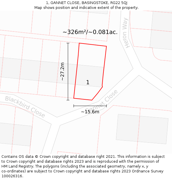 1, GANNET CLOSE, BASINGSTOKE, RG22 5QJ: Plot and title map