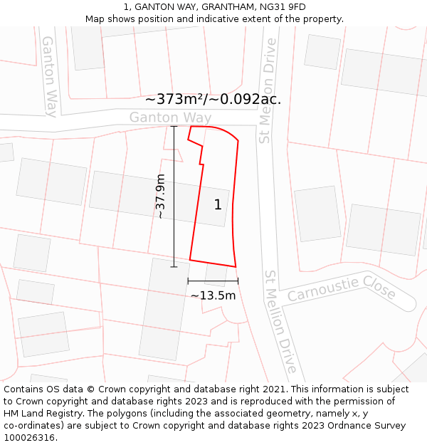 1, GANTON WAY, GRANTHAM, NG31 9FD: Plot and title map