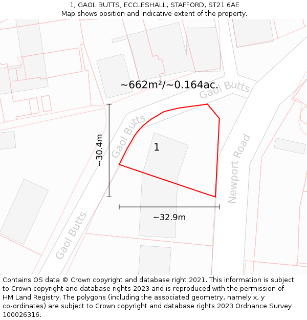 1, GAOL BUTTS, ECCLESHALL, STAFFORD, ST21 6AE: Plot and title map