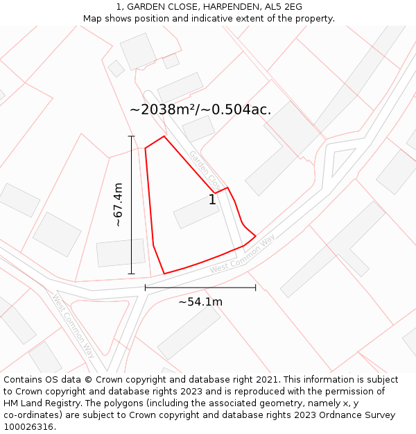 1, GARDEN CLOSE, HARPENDEN, AL5 2EG: Plot and title map