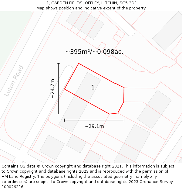 1, GARDEN FIELDS, OFFLEY, HITCHIN, SG5 3DF: Plot and title map