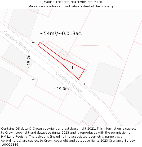 1, GARDEN STREET, STAFFORD, ST17 4BT: Plot and title map