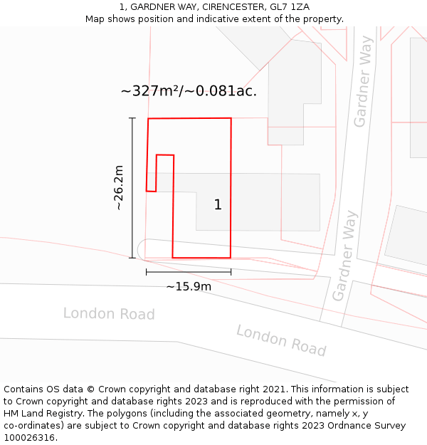 1, GARDNER WAY, CIRENCESTER, GL7 1ZA: Plot and title map