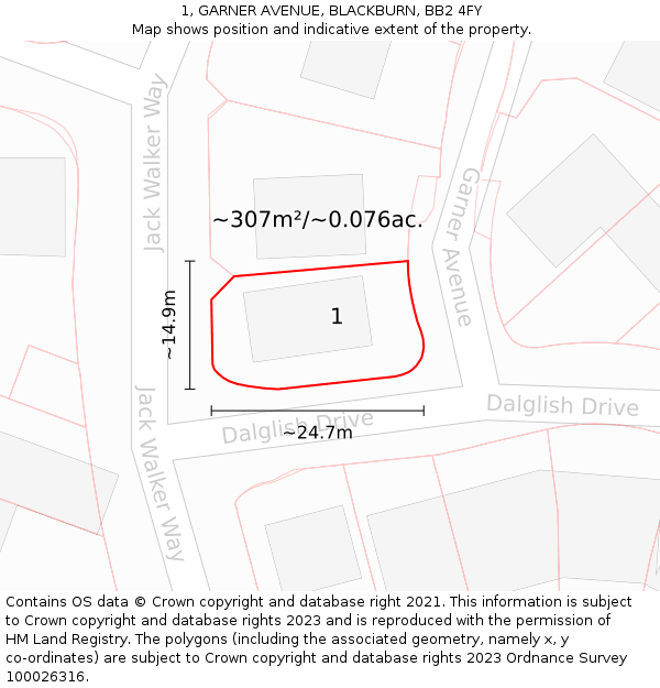 1, GARNER AVENUE, BLACKBURN, BB2 4FY: Plot and title map