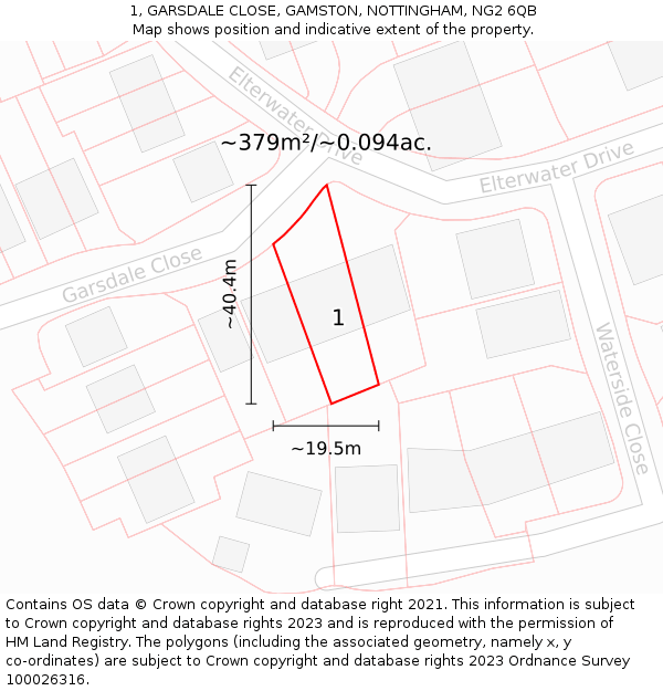 1, GARSDALE CLOSE, GAMSTON, NOTTINGHAM, NG2 6QB: Plot and title map