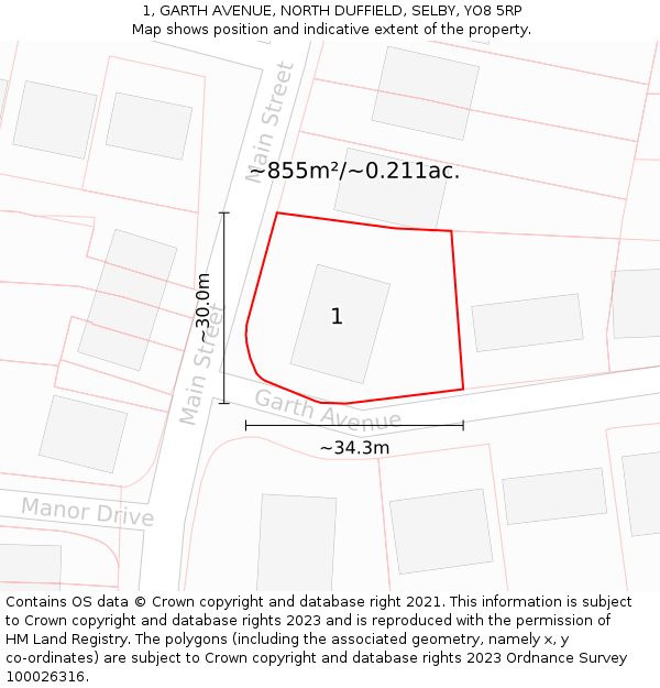 1, GARTH AVENUE, NORTH DUFFIELD, SELBY, YO8 5RP: Plot and title map