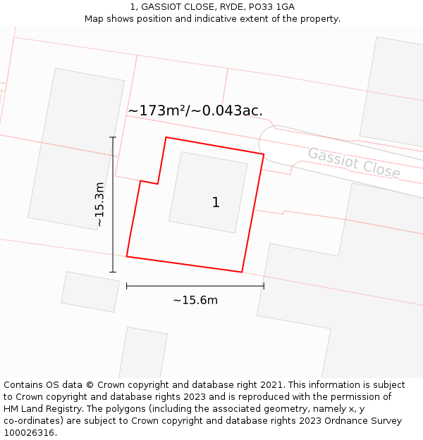 1, GASSIOT CLOSE, RYDE, PO33 1GA: Plot and title map