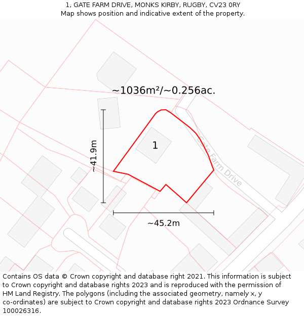 1, GATE FARM DRIVE, MONKS KIRBY, RUGBY, CV23 0RY: Plot and title map