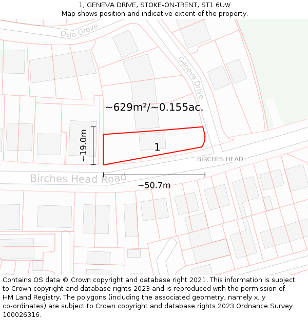 1, GENEVA DRIVE, STOKE-ON-TRENT, ST1 6UW: Plot and title map