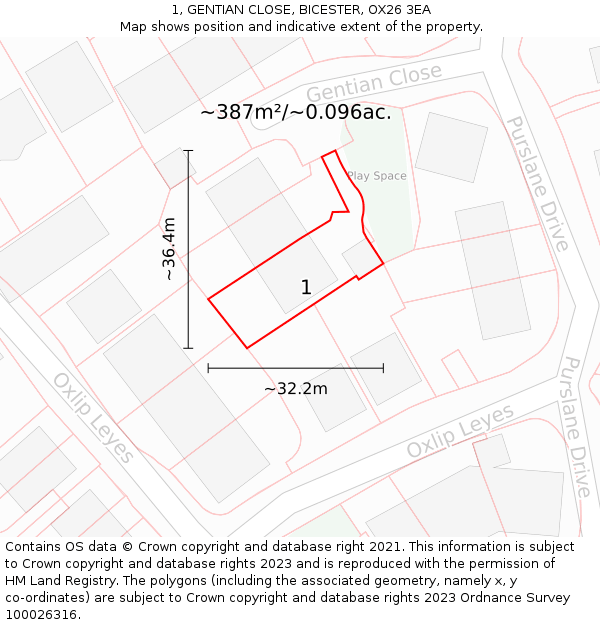 1, GENTIAN CLOSE, BICESTER, OX26 3EA: Plot and title map