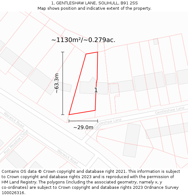 1, GENTLESHAW LANE, SOLIHULL, B91 2SS: Plot and title map