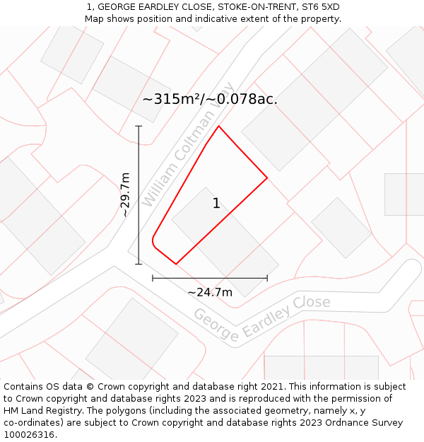 1, GEORGE EARDLEY CLOSE, STOKE-ON-TRENT, ST6 5XD: Plot and title map