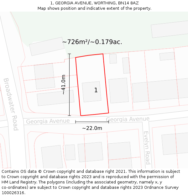 1, GEORGIA AVENUE, WORTHING, BN14 8AZ: Plot and title map