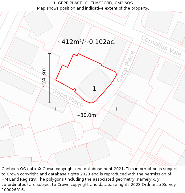 1, GEPP PLACE, CHELMSFORD, CM2 6QS: Plot and title map