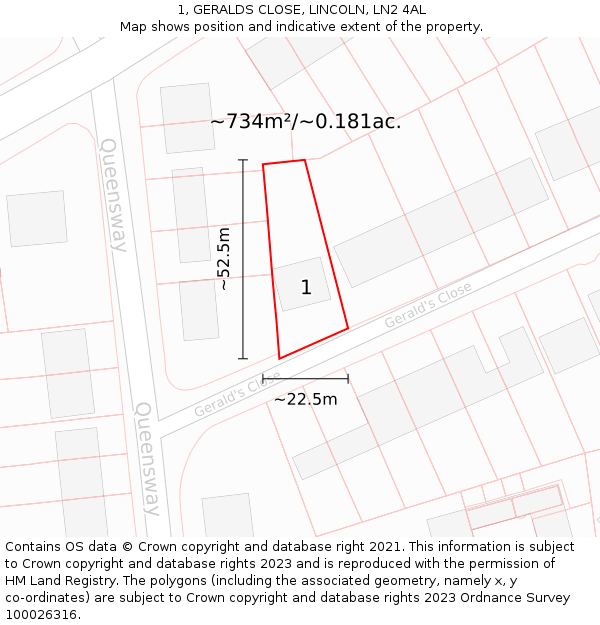 1, GERALDS CLOSE, LINCOLN, LN2 4AL: Plot and title map