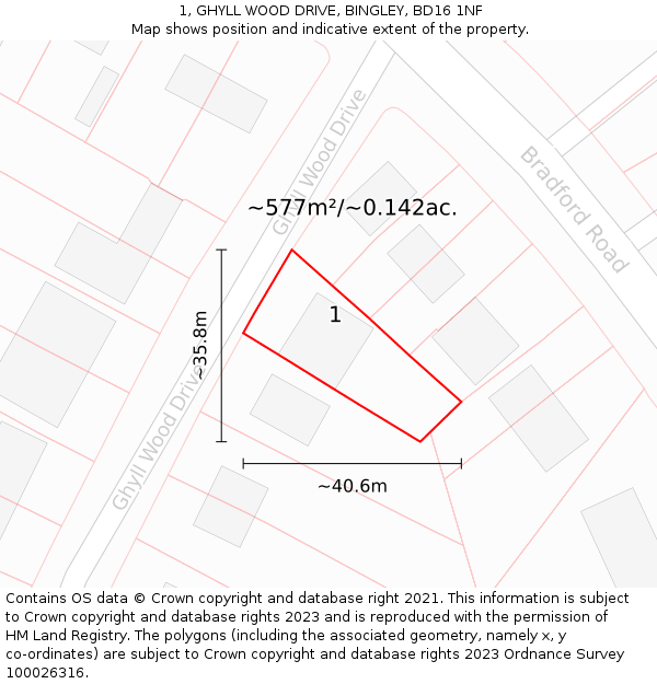 1, GHYLL WOOD DRIVE, BINGLEY, BD16 1NF: Plot and title map