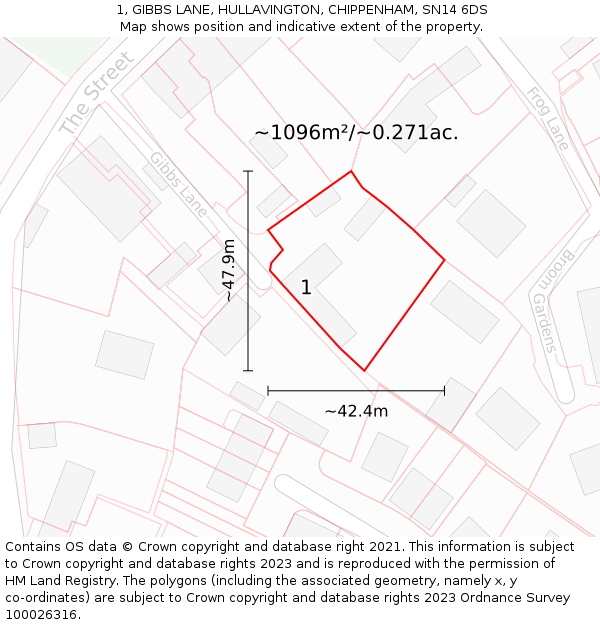 1, GIBBS LANE, HULLAVINGTON, CHIPPENHAM, SN14 6DS: Plot and title map